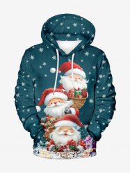 Sweat à Capuche Père Noël Cadeau et Flocon de Neige Imprimés de Grande Taille avec Poche à Manches Longues - Vert XL
