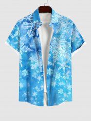 Plus Size Christmas Snowflake Tie Dye Ombre Print Buttons Pocket Shirt For Men -  