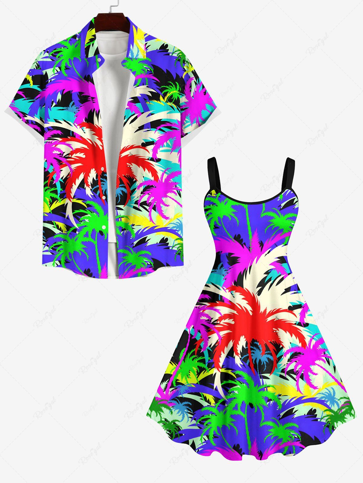Tenue de Plage Grande Taille Imprimé Cocotiers Colorés Multi-A 