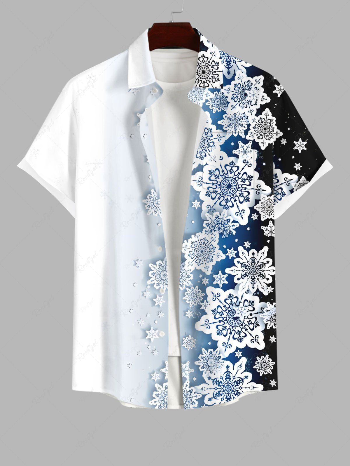 Fancy Plus Size Snowflake Print Christmas Ombre Button Pocket Shirt For Men  