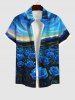 Tenue de Plage à Imprimé Roses Peintes et Spirale sur la Plage pour Couples Grande-Taille - Bleu Ciel 