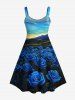 Tenue de Plage à Imprimé Roses Peintes et Spirale sur la Plage pour Couples Grande-Taille - Bleu Ciel 