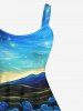 Tenue de Plage à Imprimé Roses Peintes et Spirale sur la Plage pour Couples Grande-Taille - Bleu Ciel 