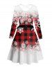 Christmas Plaid Snowflake Ombre Print Belted Long Sleeve Dress -  