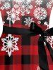 Christmas Plaid Snowflake Ombre Print Belted Long Sleeve Dress -  