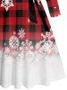Christmas Plaid Snowflake Ombre Print Belted Long Sleeve Dress -  