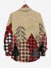 Plus Size Christmas Plaid Tree Snowflake Print Button Long Sleeves Shirt For Men -  
