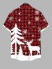 Plus Size Christmas Tree Elk Snowflake Plaid Print Button Pocket Shirt For Men -  