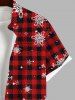 Plus Size Christmas Tree Elk Snowflake Plaid Print Button Pocket Shirt For Men -  