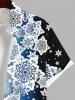 Plus Size Snowflake Print Christmas Ombre Button Pocket Shirt For Men -  
