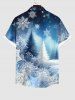 Chemise Ombre à Boutons avec Poche Imprimé Sapins de Noël et Flocons de Neige Grande Taille pour Hommes - Bleu 3XL