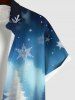 Chemise Ombre à Boutons avec Poche Imprimé Sapins de Noël et Flocons de Neige Grande Taille pour Hommes - Bleu 3XL