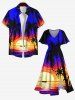 Plus Size Coconut Tree Sunset Sea Print Split Hawaii Midi Dress -  