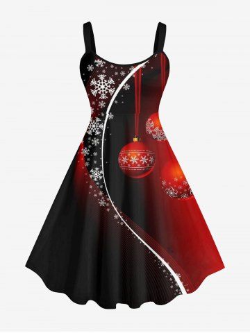 Robe Ligne A Ombre Flocon de Neige et Boule Imprimés de Grande Taille - RED - XS