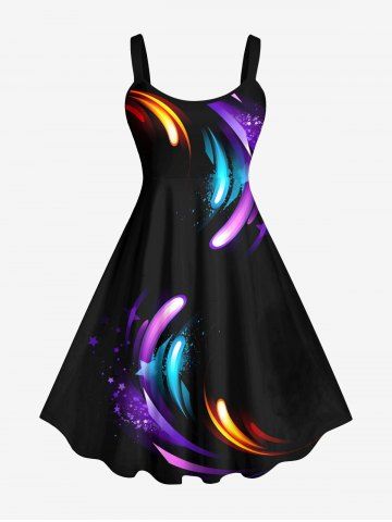 Robe de Pluie A-Line Etoile Météore Imprimé de Grande Taille à Paillettes - BLACK - 5X