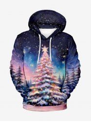 Sweat à Capuche Imprimé Glaxie Arbre de Noël 3D Grande Taille avec Poche Kangourou - Multi-A 3XL