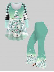 Montre de Noël Bonhomme de Neige Rayures et Sapin de Noël Grande Taille pour Couples - Vert clair 