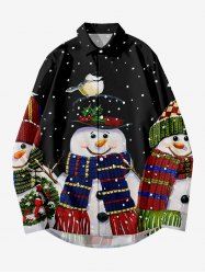 Plus Size Christmas Snowman Flower Wreath Snowflake Print Buttons Pocket Long Sleeve Shirt For Men -  