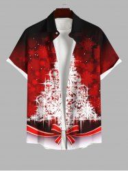 Plus Size Glitter Sparkling Christmas Tree Ombre Snowflake Bowknot Print Button Pocket Shirt For Men -  