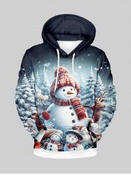 Plus Size Christmas Tree Snowman Elk Bird Ombre Print Pocket Drawstring Hoodie For Men -  