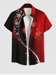 Plus Size Christmas Ball Snowflake Curve Print Ombre Button Pocket Shirt For Men -  