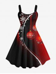 Plus Size Christmas Ball Snowflake Curve Print Ombre A Line Tank Dress -  