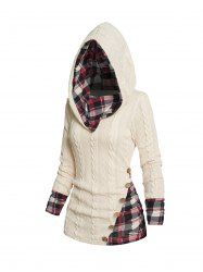 Pull à Capuche Tordu à Carreaux Imprimé à Volants - café lumière M