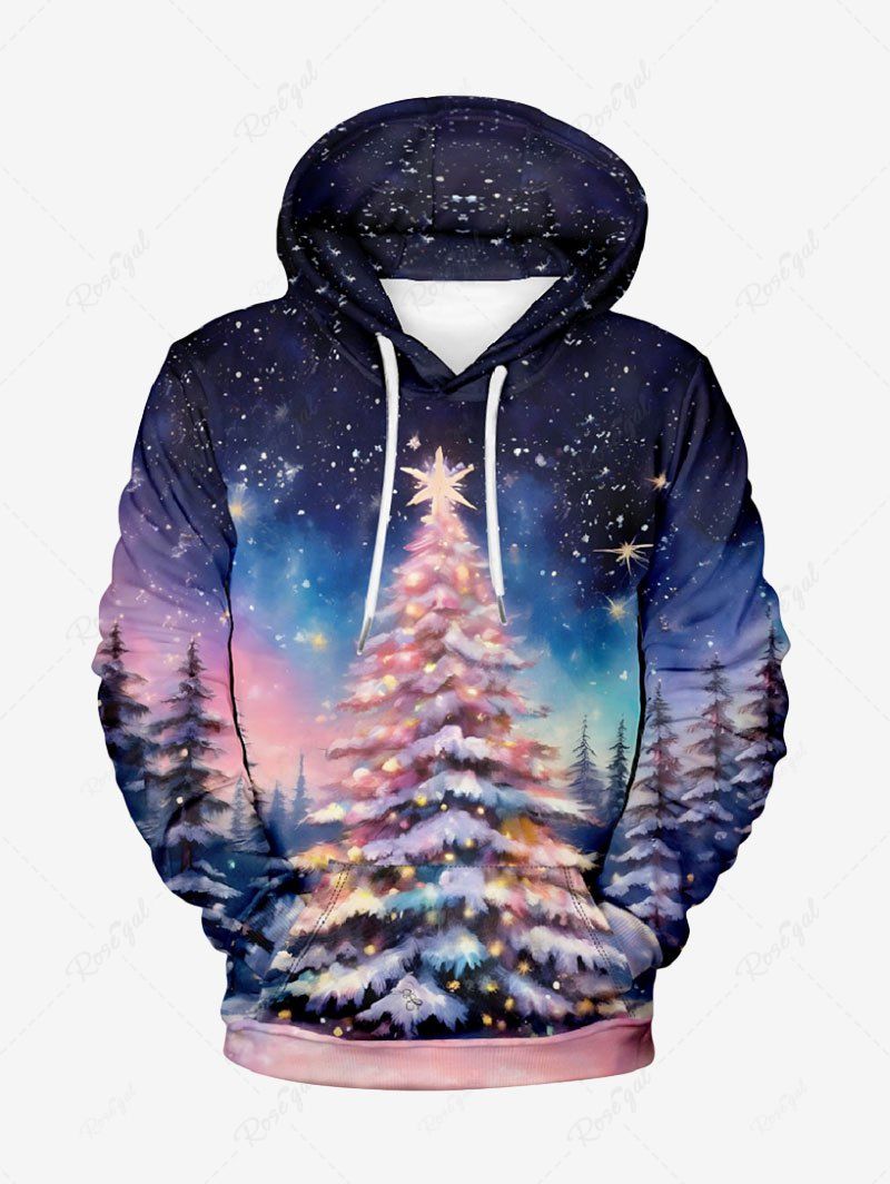 Sweat à Capuche Imprimé Glaxie Arbre de Noël 3D Grande Taille avec Poche Kangourou Multi-A 3XL