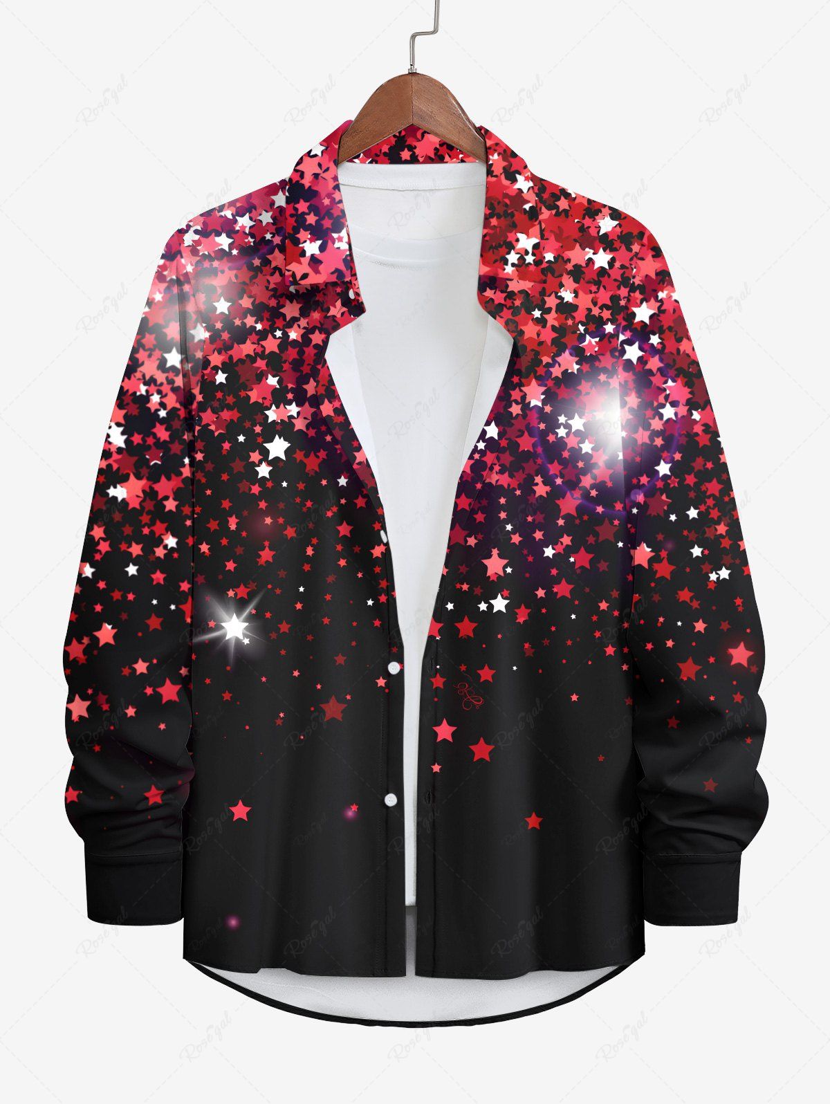Hot Plus Size Christmas Star Glitter Light Beam 3D Print Buttons Pocket Long Sleeves Shirt For Men  