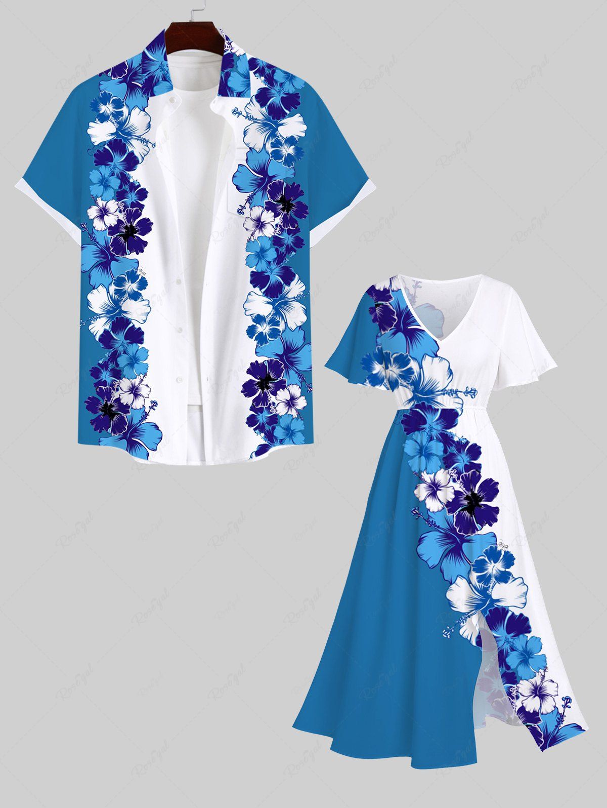 Tenue Chic pour Plage en Blocs de Couleurs Étanche Imprimé Hibiscus et Fleurs Grande-Taille Multi-A 