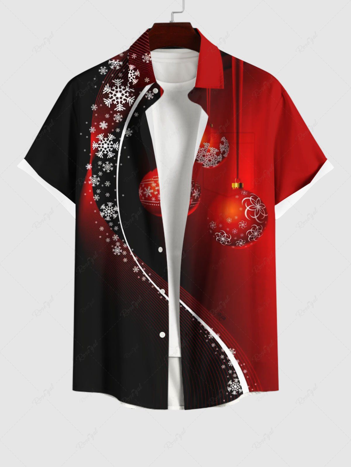 Hot Plus Size Christmas Ball Snowflake Curve Print Ombre Button Pocket Shirt For Men  