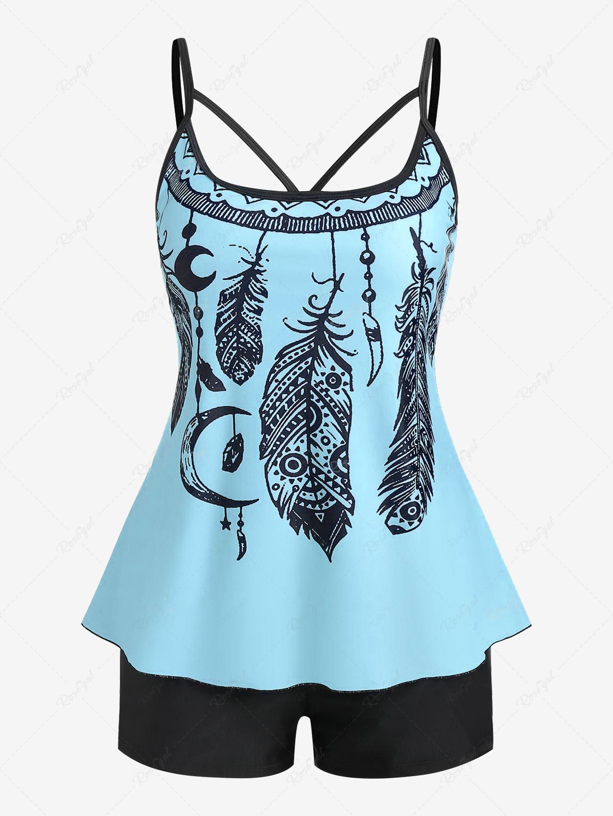 Unique Plus Size Dreamcatcher Print Modest Tankini Swimsuit  