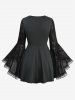 Tenue en 1 Pièce à Volants et Poches en Velours de Couleur Unie Grande Taille - Noir 