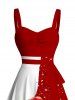 Contrast Color Santa Claus Snowflake Print Belted Christmas Dress -  