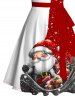 Contrast Color Santa Claus Snowflake Print Belted Christmas Dress -  