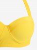 Plus Size Halter Polka Dot Print Ruched Tankini Swimsuit -  