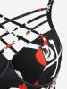 Maillot de Bain Tankini D'Halloween Crâne Squelette Pirate Imprimés de Grande Taille en Treillis - Noir 1X | US 14-16