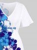 Plus Size Colorblock Tripical Hibiscus Flower Print Split Hawaii Midi Dress -  