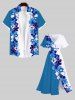 Plus Size Colorblock Tripical Hibiscus Flower Print Split Hawaii Midi Dress -  