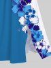 Plus Size Colorblock Tripical Hibiscus Flower Print Split Hawaii Midi Dress -  