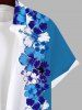 Plus Size Colorblock Tripical Hibiscus Flower Print Buttons Pocket Hawaii Shirt For Men -  