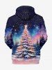 Sweat à Capuche Imprimé Glaxie Arbre de Noël 3D Grande Taille avec Poche Kangourou - Multi-A 3XL