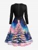 Plus Size Christmas Tree Galaxy Star Glitter Light Beam 3D Print A Line Dress with Tied Belt -  