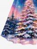 Plus Size Christmas Tree Galaxy Star Glitter Light Beam 3D Print A Line Dress with Tied Belt -  