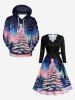 Plus Size Christmas Tree Galaxy Star Glitter Light Beam 3D Print A Line Dress with Tied Belt -  