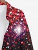Plus Size Christmas Star Glitter Light Beam 3D Print Buttons Pocket Long Sleeves Shirt For Men -  