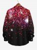 Plus Size Christmas Star Glitter Light Beam 3D Print Buttons Pocket Long Sleeves Shirt For Men -  