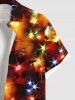 Plus Size Christmas Star Colorful Light Glitter Light Beam 3D Print Buttons Pocket Shirt For Men -  