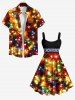 Plus Size Christmas Star Colorful Light Glitter Light Beam 3D Print Buttons Pocket Shirt For Men -  