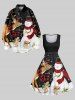Plus Size Christmas Snowman Snowflake Elk Rabbit Bird Print 1950s Vintage Dress -  